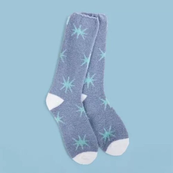 Worlds Softest Socks Cozy Stars Crew Womens Size 6-11 Starburst Cool Blue NWT - Picture 1 of 6